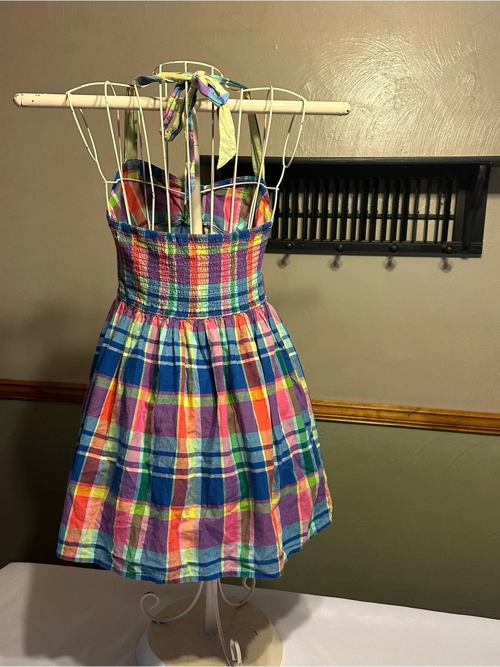 Hollister Blue, Green, Pink & Orange Plaid Halter Dress